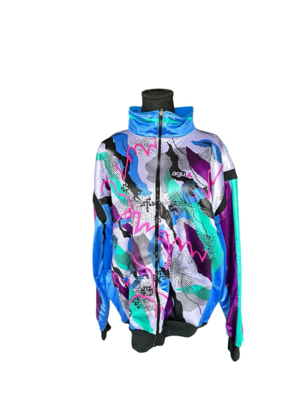Vintage AGU Cycling Jacket Neon Abstract Print Italy Retro 90s Windbreaker